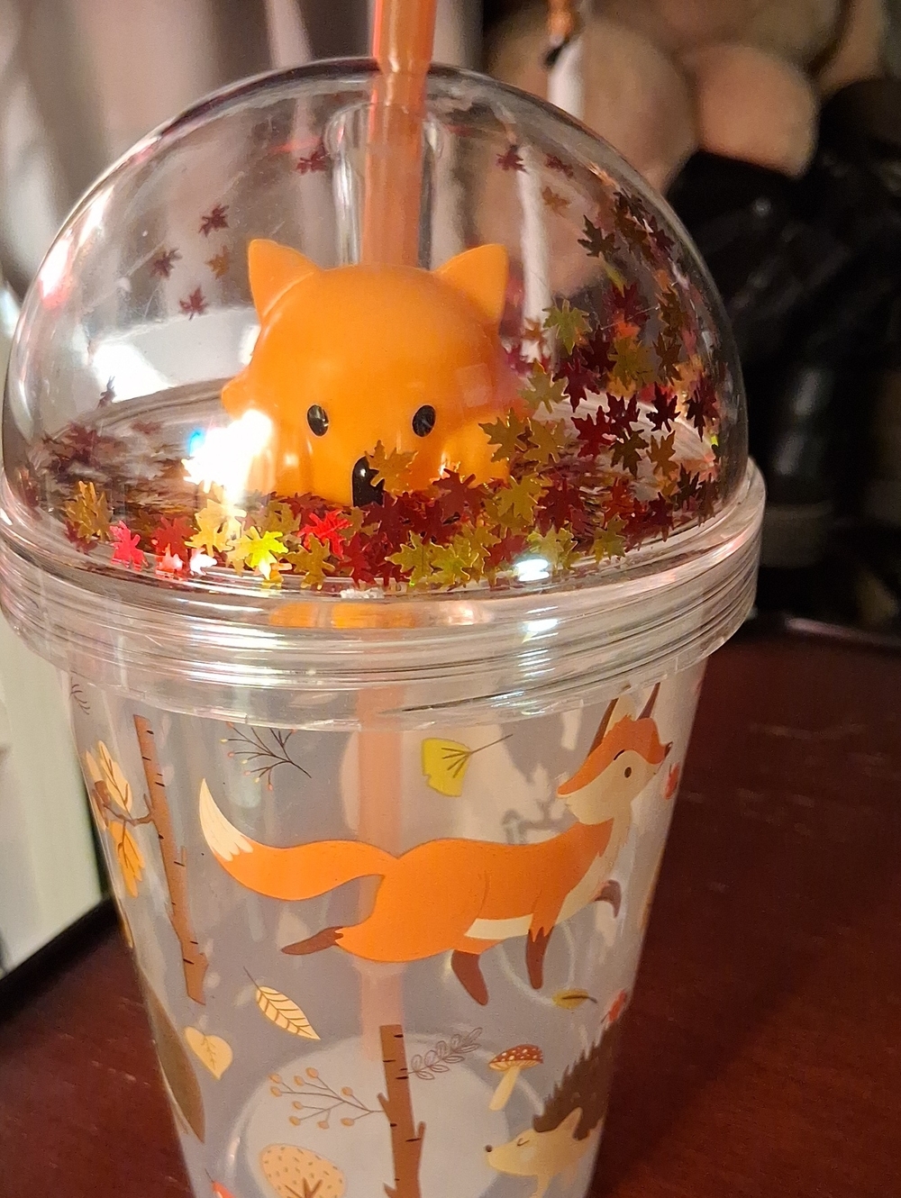 Hope and Harvest Orange Fox Glitter Dome Tumbler with Straw